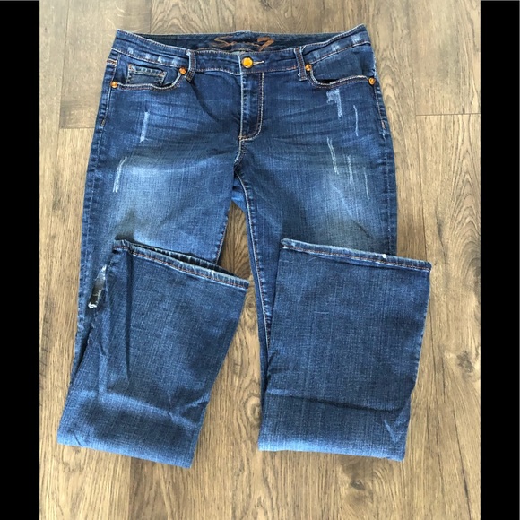 SEVEN7 distressed darker jeans with topaz detail - Picture 4 of 12